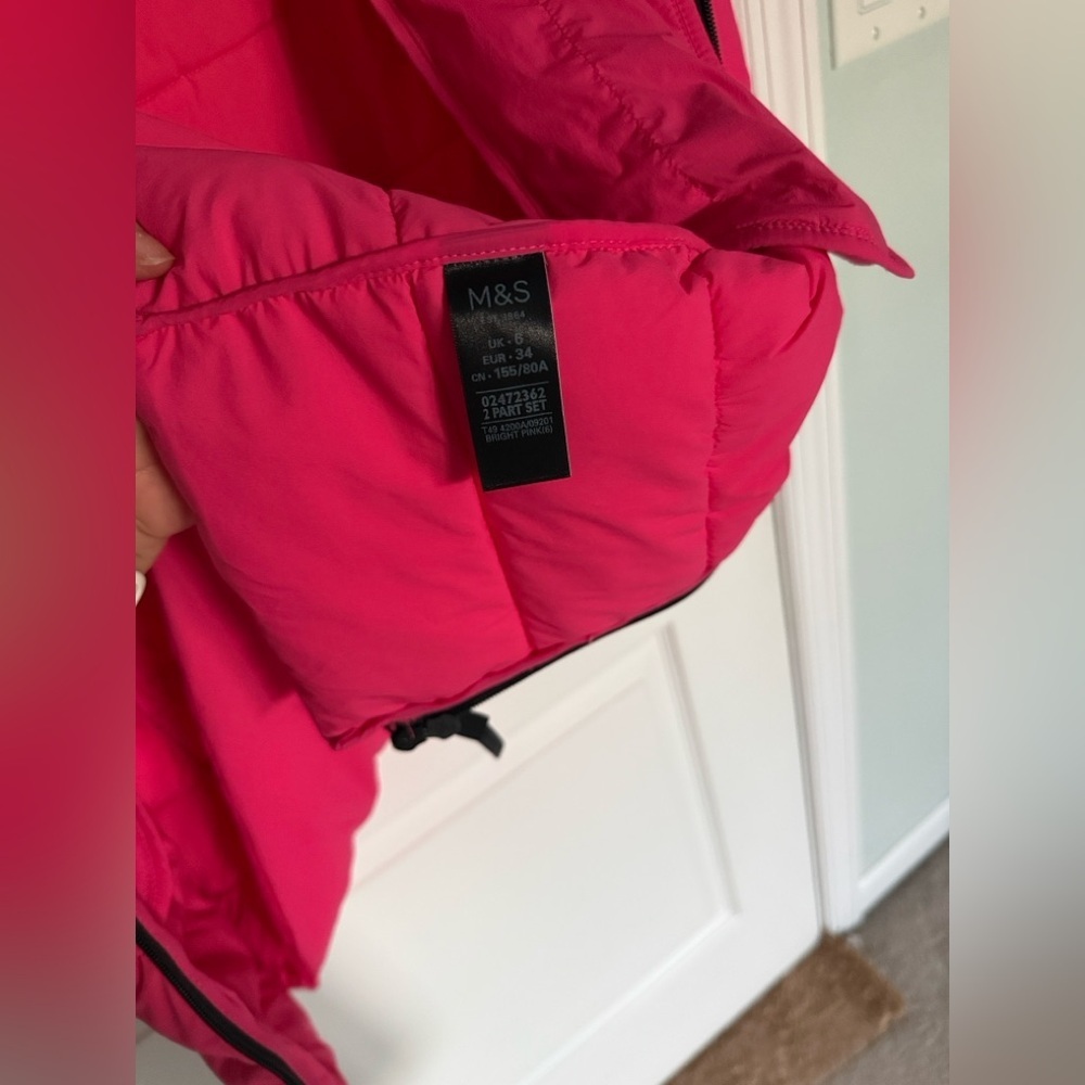 M&S ACTIVE Bright Pink Puffer Jacket Pink Long Puffer Coat With Detachable Hood - Picture 14 of 16